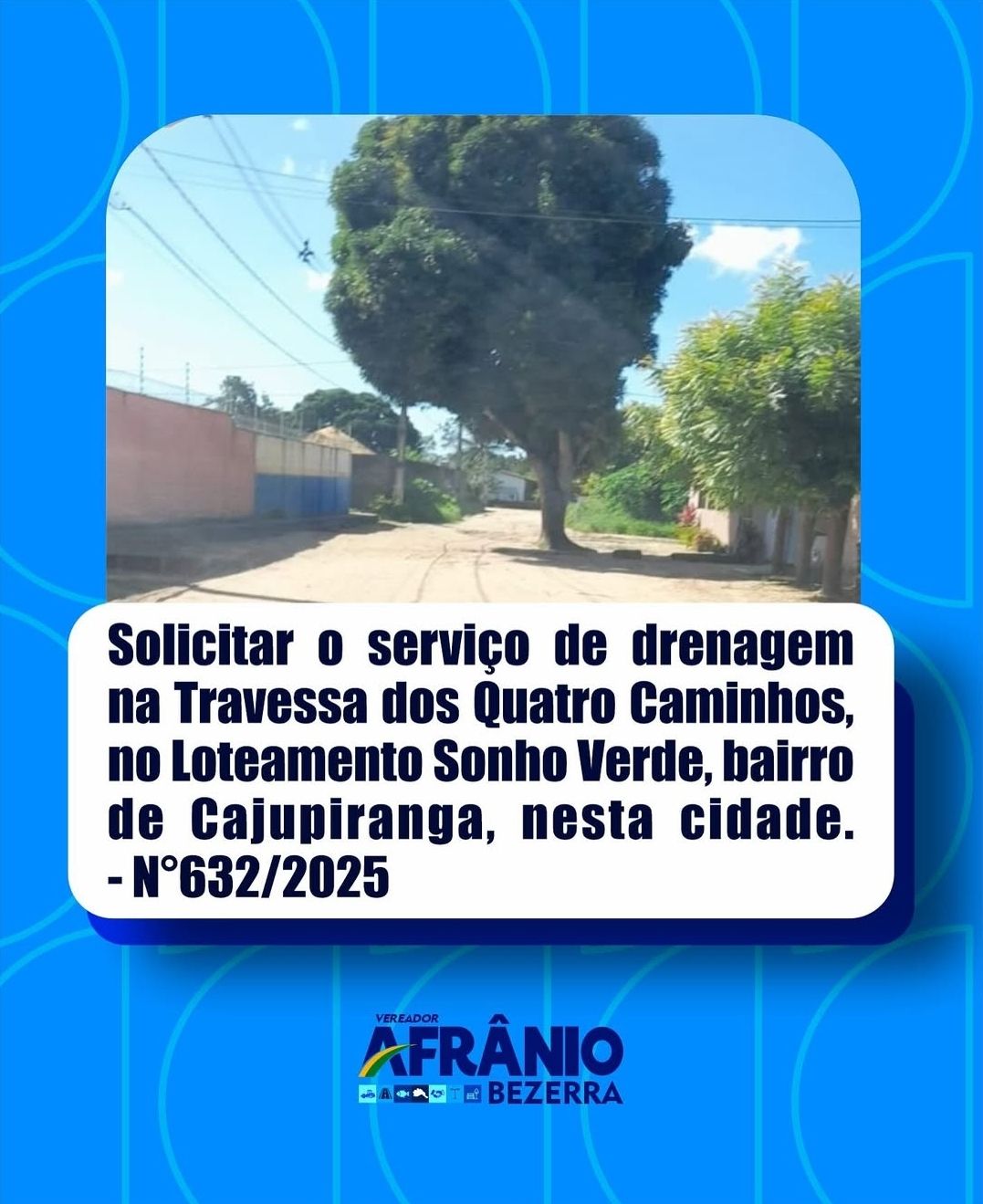 Drenagem é solicitada para Travessa dos Quatro Caminhos, no Cajupiranga