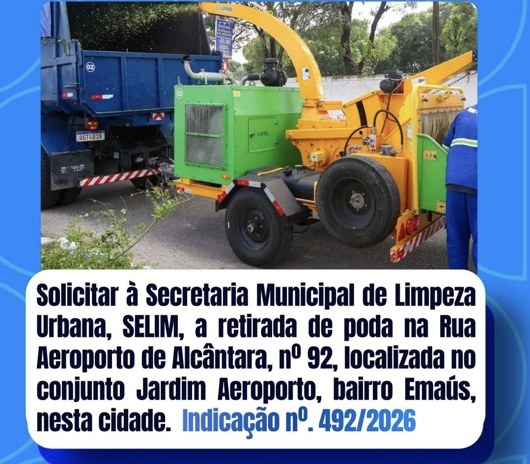 Vereador Afrânio Bezerra solicita poda urgente na Rua Aeroporto de Alcântara, em Emaús