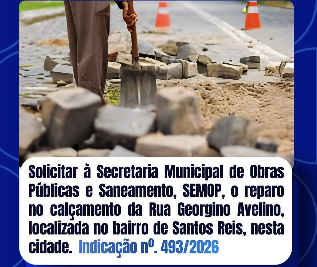 Vereador Afrânio Bezerra solicita reparo urgente do calçamento na Rua Georgino Avelino, em Santos Reis